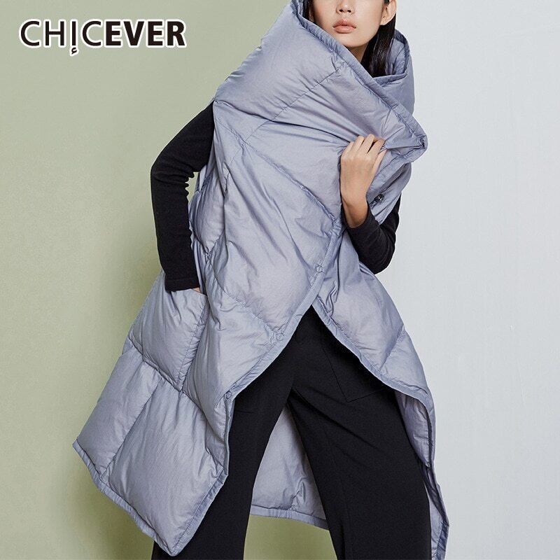 CHICEVERウィンターコットンコート女性スタンドカラーノースリーブポケットルーズオーバーサイズシックコート2020 冬物 6base55625146887