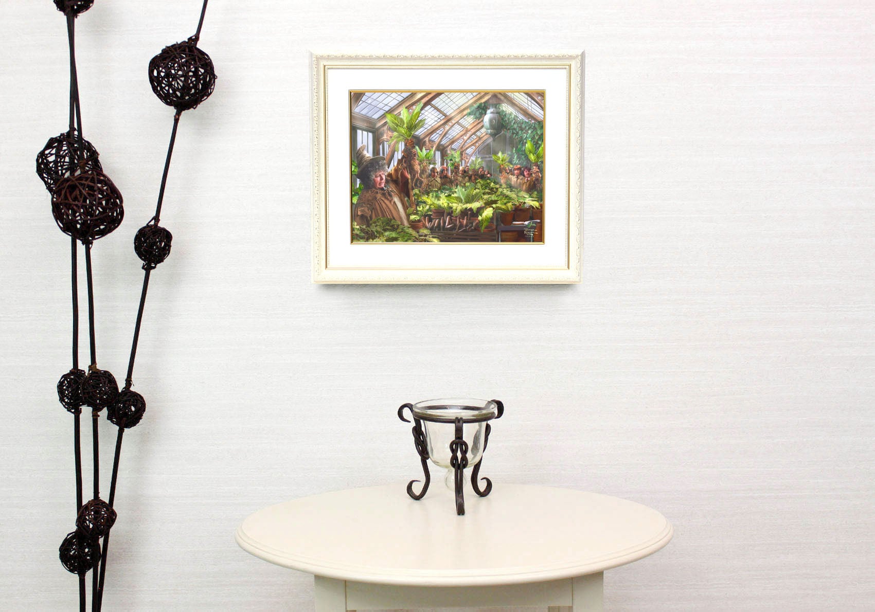 トーマス キンケード スタジオ「ハリー・ポッター/ホグワーツの温室」額縁 作品証明書 展示用フック付き アートプリントポスター