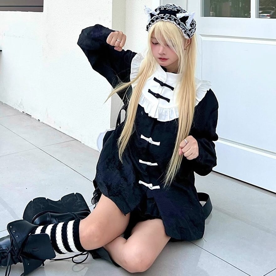 ゴスロリ通販 With U チャイナ風 長袖シャツ 地雷系 ストリートファッション 原宿ファッション 病み可愛い かっこいい