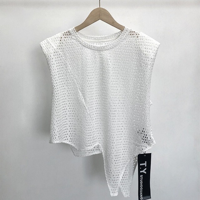 asymmetrical mesh pullover 10947