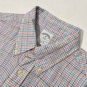 Brooks Brothers ブルックスブラザーズ マルチチェック柄 半袖 リネン シャツ サイズ M /メンズ/水色系/麻100%