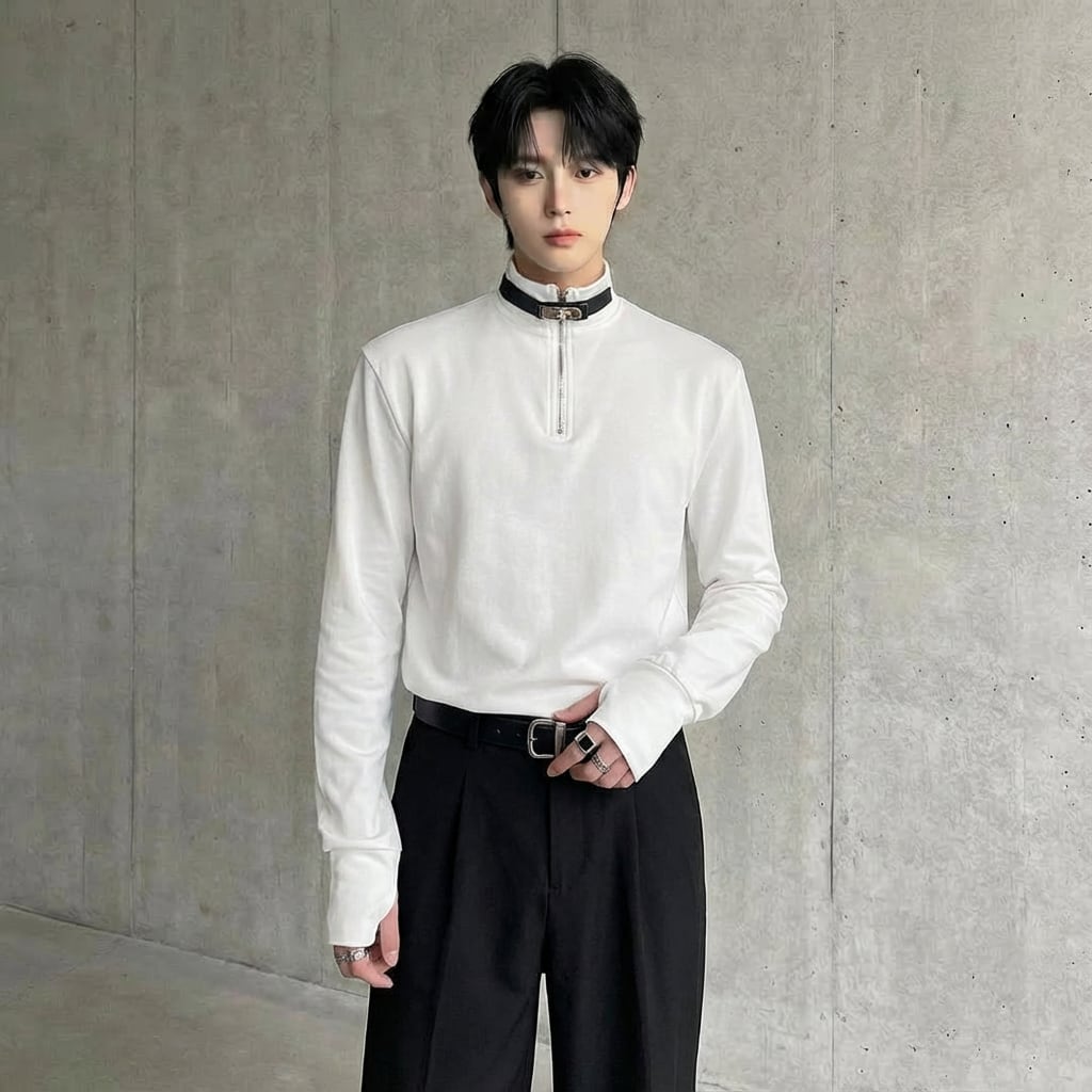 ネックストラップ付き ハーフジップ長袖Tシャツ 2カラー D11551