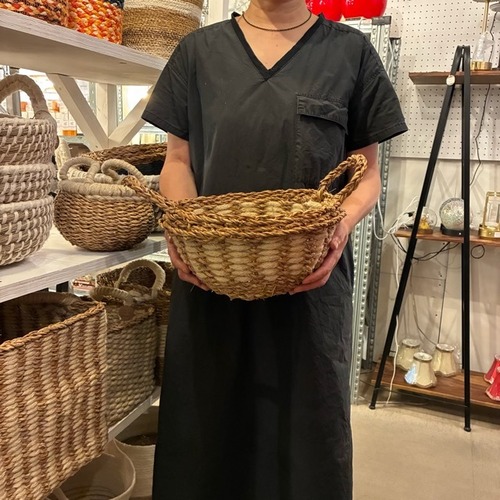 Bangladesh Sea glass  fruit basket 　バングラディッシュ　シーグラスフルーツバスケット　ラウンド　ホワイト　収納　カゴ　小物入れ