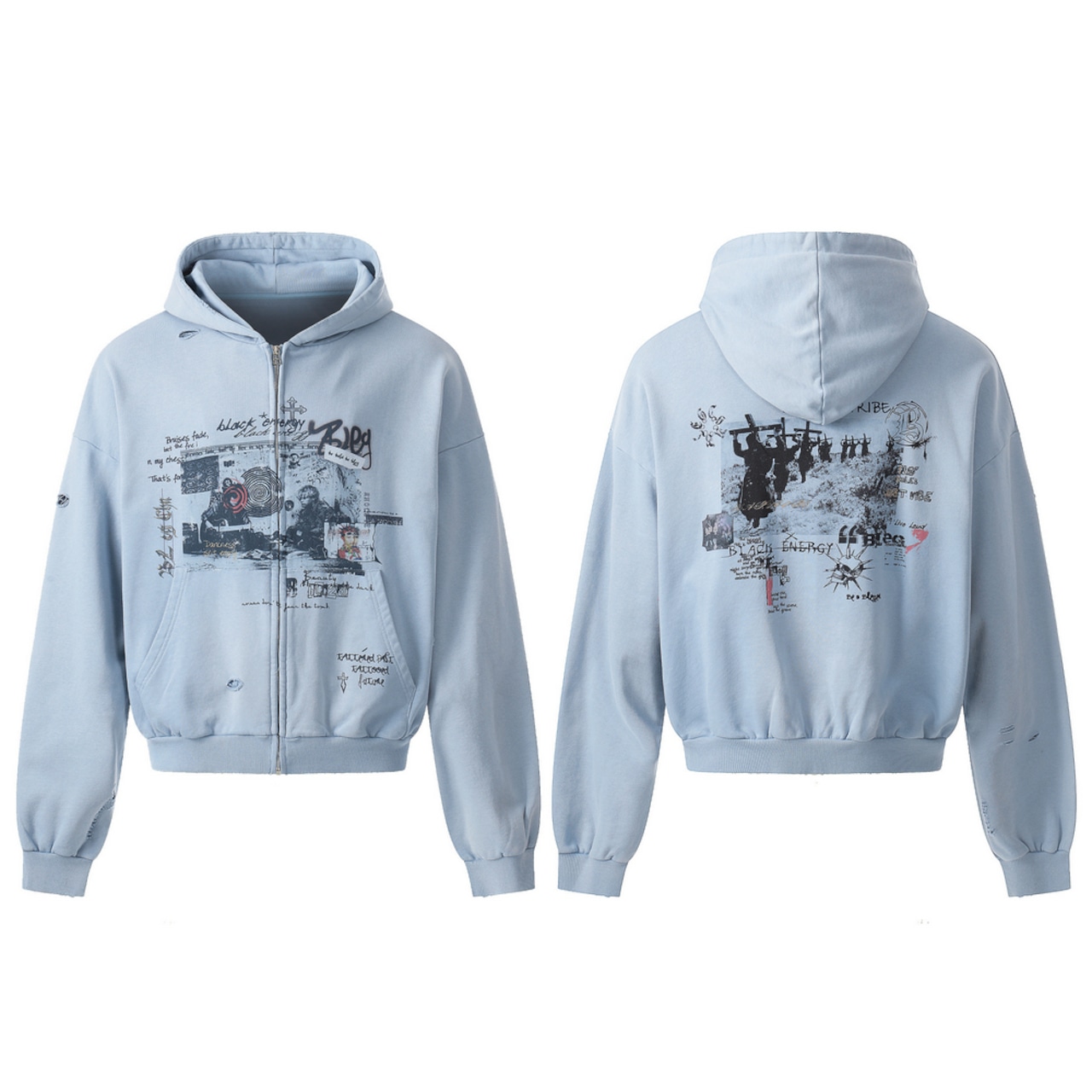 VINTAGE ストリート ダメージ加工ジップパーカー T2003