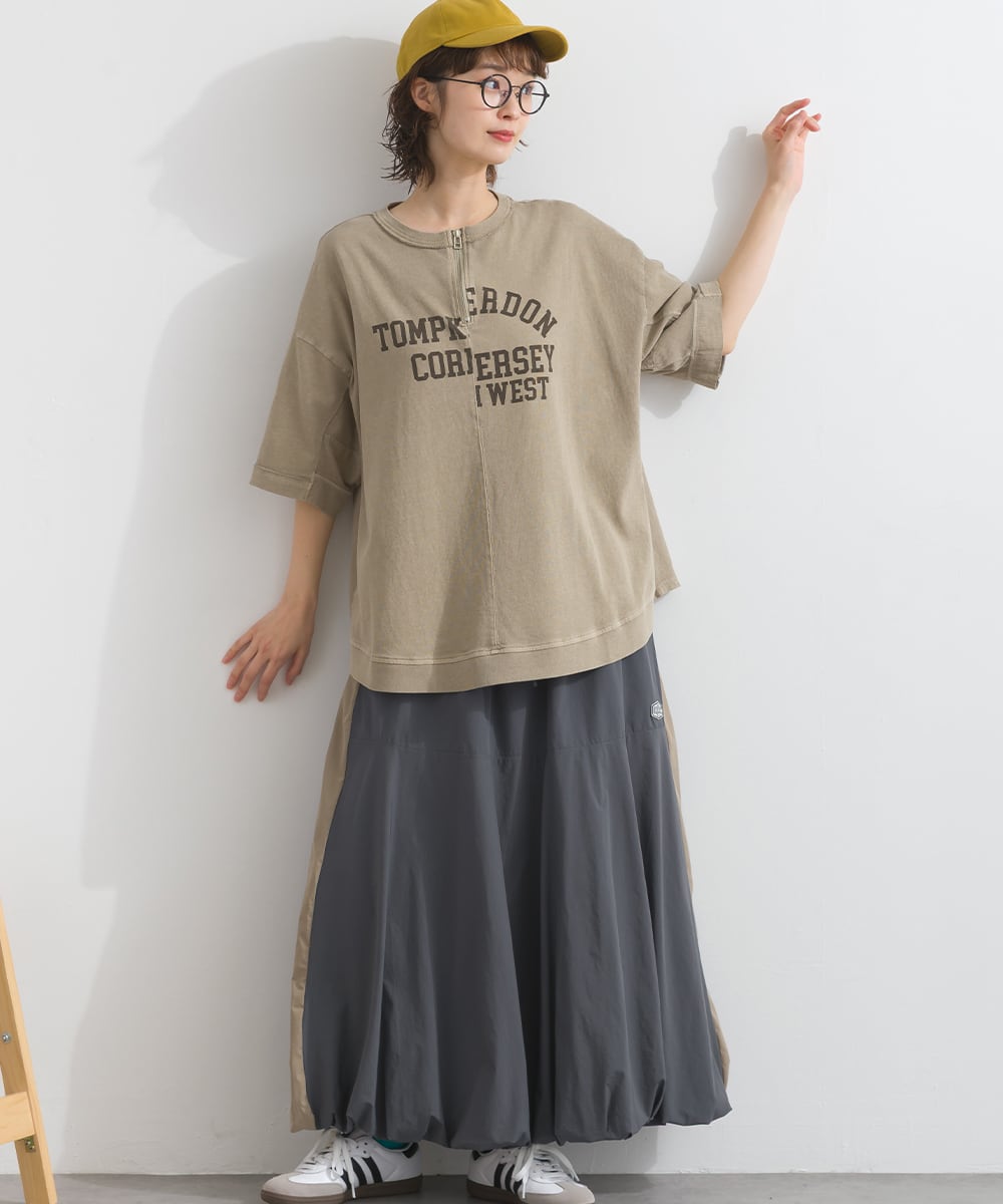 K261038 布帛切替ハーフジップ ロゴプリントプルオーバー / Woven