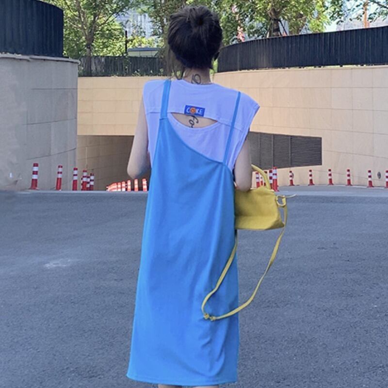 サマードレス プリントノースリーブTシャツ 夏物 YY-ファッション1826810337