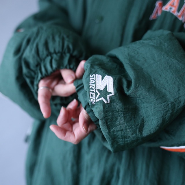 "STARTER "miami hurricanes collaboration over silhouette double half-zip pullover