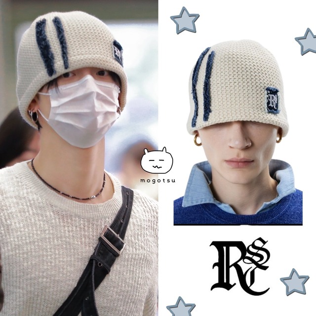 ★TXT ヨンジュン 着用！！【RSSC】F/W DENIM PATCHED KNIT BEANIE - IVORY