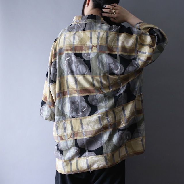 "TRUST" scull × check pattern XXXL over silhouette shirt