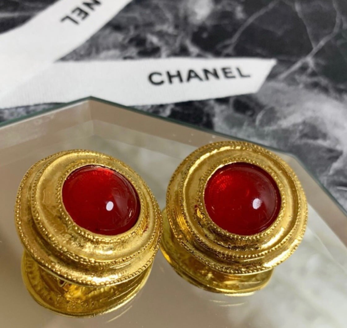 レア品　CHANEL シャネル　ビッグ　グリポア　レッドストーン　ブローチ