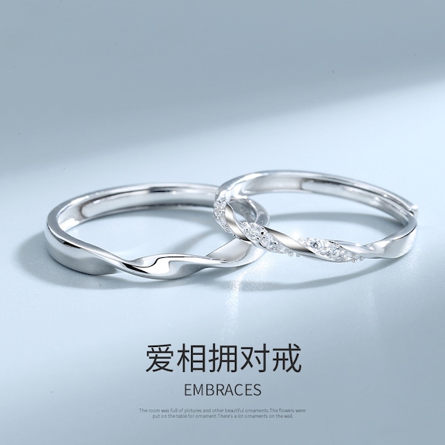 S925純銀製の日韓のシンプルでリアルな人工ダイヤモンドの新品のカップルリングは、結婚記念日やバレンタインデーの贈り物に最適です。 海丰县金宏宇首饰厂19436649922