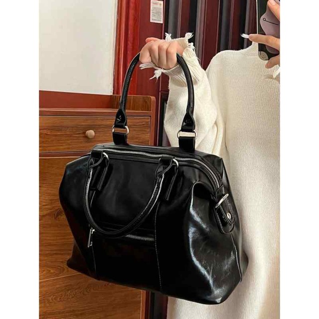 2way トートバッグ ショルダーバッグ 黒 大人可愛い 大容量 大型 レザーバッグ ファスナー 通学バッグ JK 高校生 大学生 学校 スクール用 カバン レザー フォーマル ビジネスバッグ 仕事 通勤 ブラック 無地 ソフトレザー 旅行 たくさん入る
