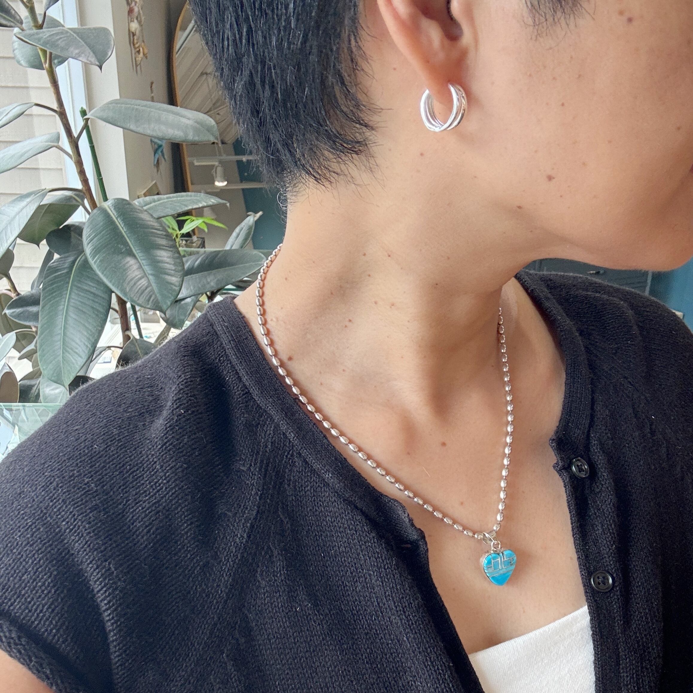 Indian Jewelry》ハート モザイク ターコイズ ペンダント ネックレス