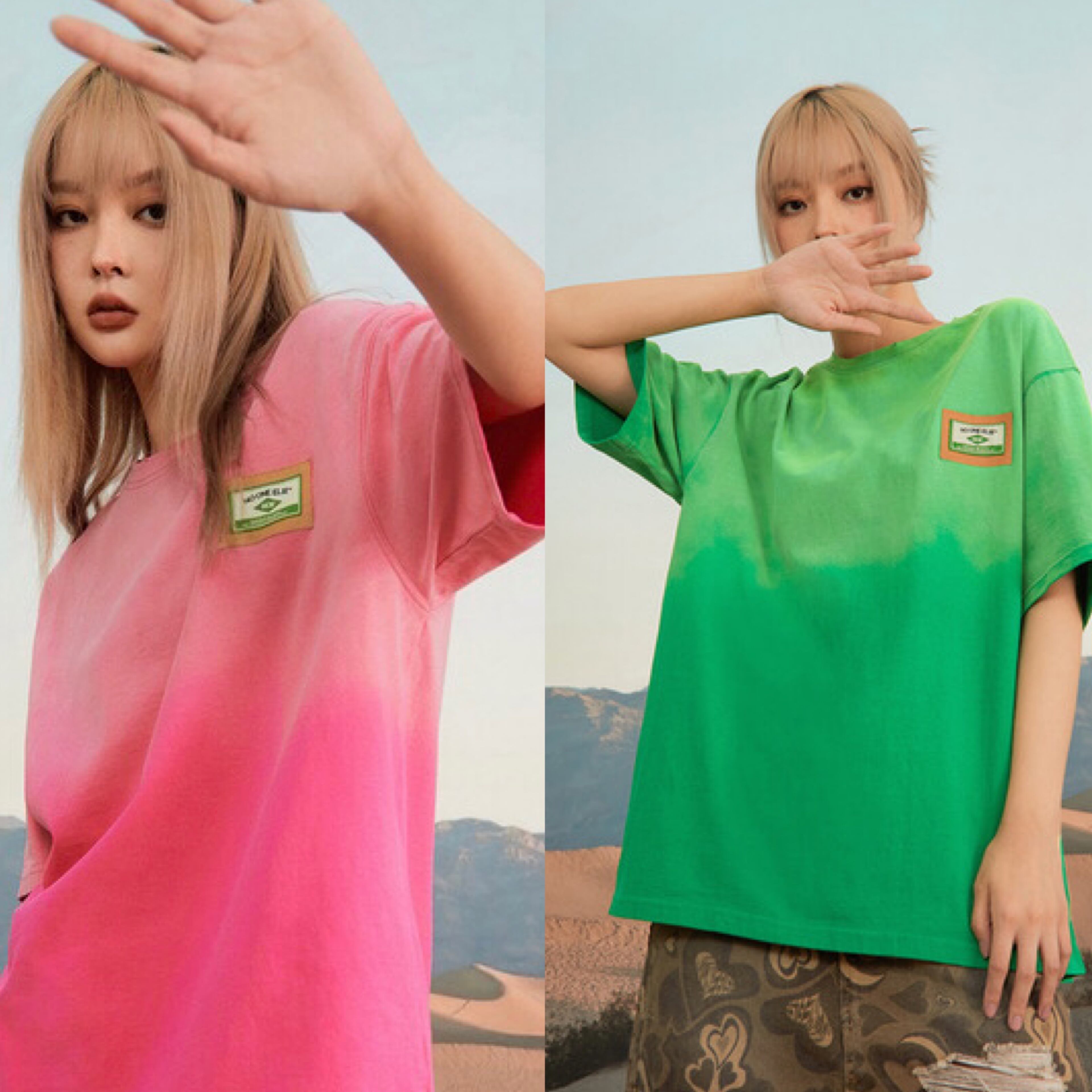 ユニセックス】Tシャツ グラデーション 緑 ピンク シャツ トップス