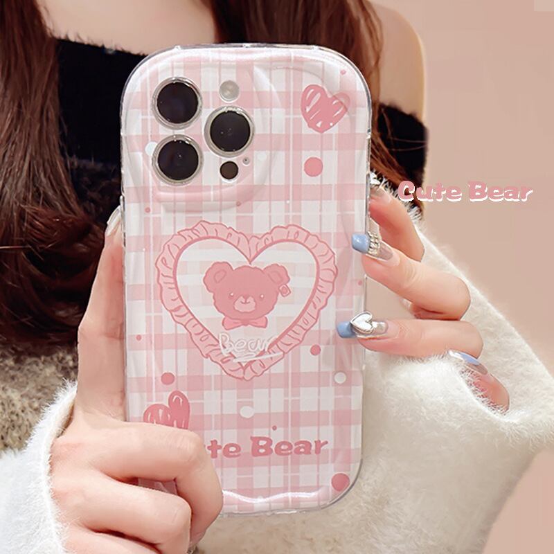 iPhone16-7P対応】メルヘンで可愛すぎ◎ピンクのクマさん チェック柄
