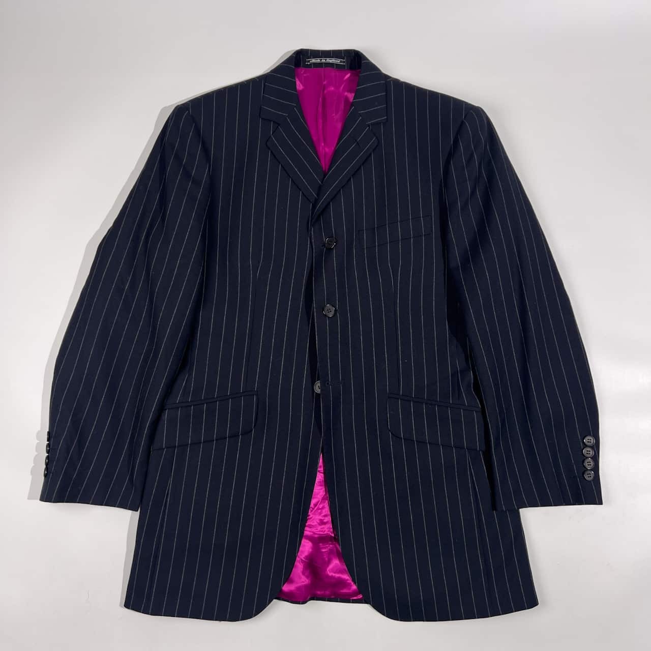 上下 イギリス製 OZ WALD BOATENG オズワルドボーテング セットアップ ストライプ テーラードジャケット スラックス スーツ /ネイビー メンズ