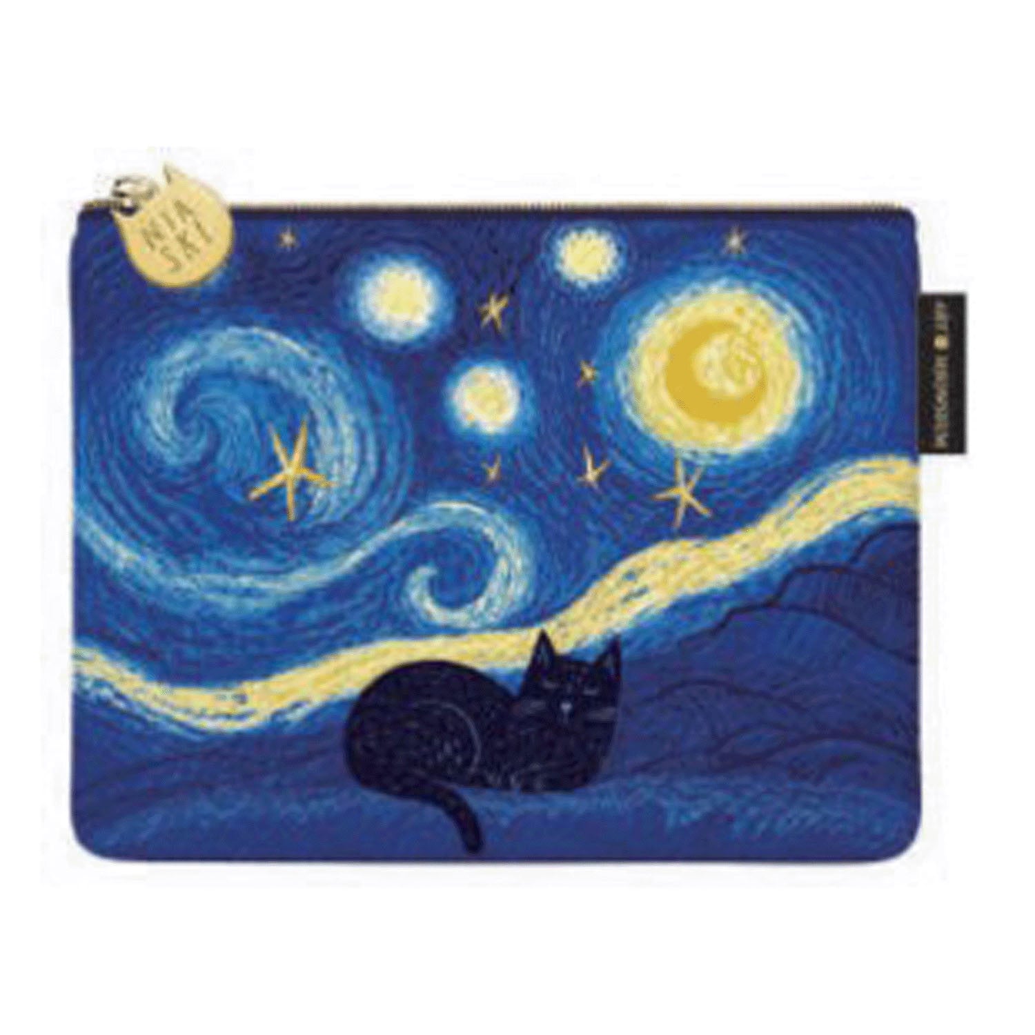 ニャースキー サテンパフポーチ Starry Night Cat | 奈良の愛らしい猫