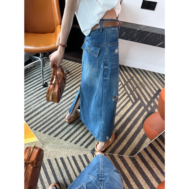 denim long skirt 10968