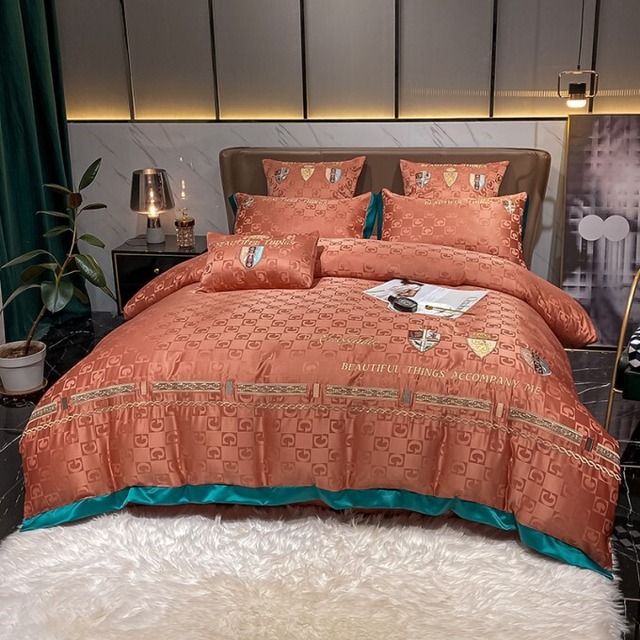 フラットシーツ ダブルサイズ4点セット エレガント刺繍デザインコットン素材寝具カバー 布団カバー ベッドカバー 寝室 インテリア ガーリー 可愛い お洒落 ５カラー Sweet Dreams