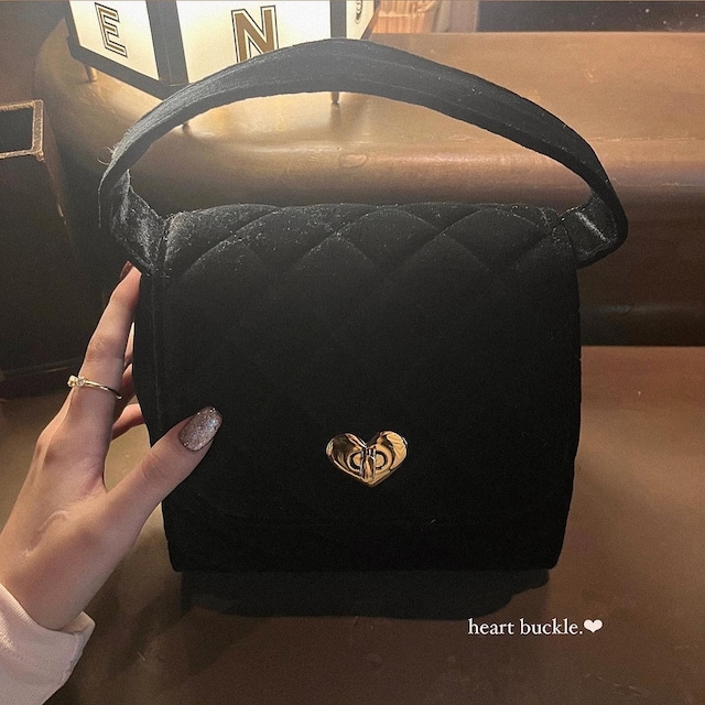 heart buckle velour hand bag