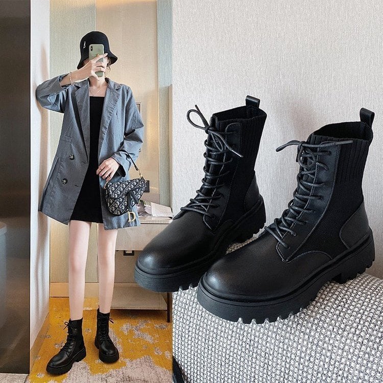 【新作】【送料無料】 マーティンブーツウィメンズ2020新しい秋のハンサムなイン厚底の野生の春と秋のネットレッドショートブーツの潮の秋-アリババ 靴 シューズ スプリング 春物 オータム 秋物 10b694585299221