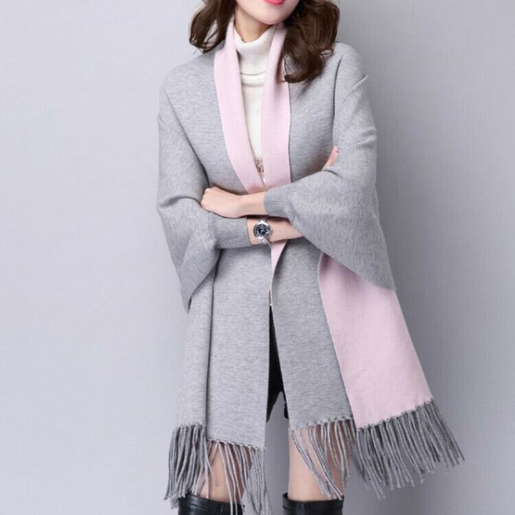 レディース アウター ポンチョ ストール風ポンチョ ストール 大判ストール フリンジ ニット 韓国 通勤 羽織り 防寒 春 秋冬 P3362 Kirari きらり