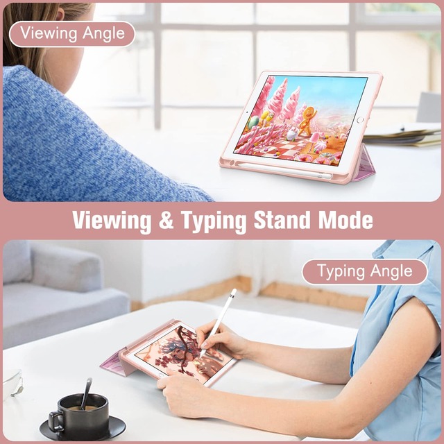 Fintie iPad 9.7 2018 2017 / Air 2 / 1 ケース 透明バックカバー Apple Pencil 収納可能 三つ折スタンド スリープ機能 軽量 薄型 傷つけ防止 PU合成レザー TPU 第6 / 5世代対応 (柄XマーブルピンクA)