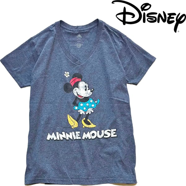1点物◇ディズニーDisneyミニーVネック紺プリントTシャツ古着