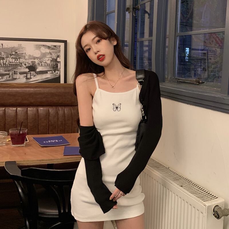 スプリングホワイトドレス Butterflyデザイン 刺繍スカート 春物 スーパーモール45743049230