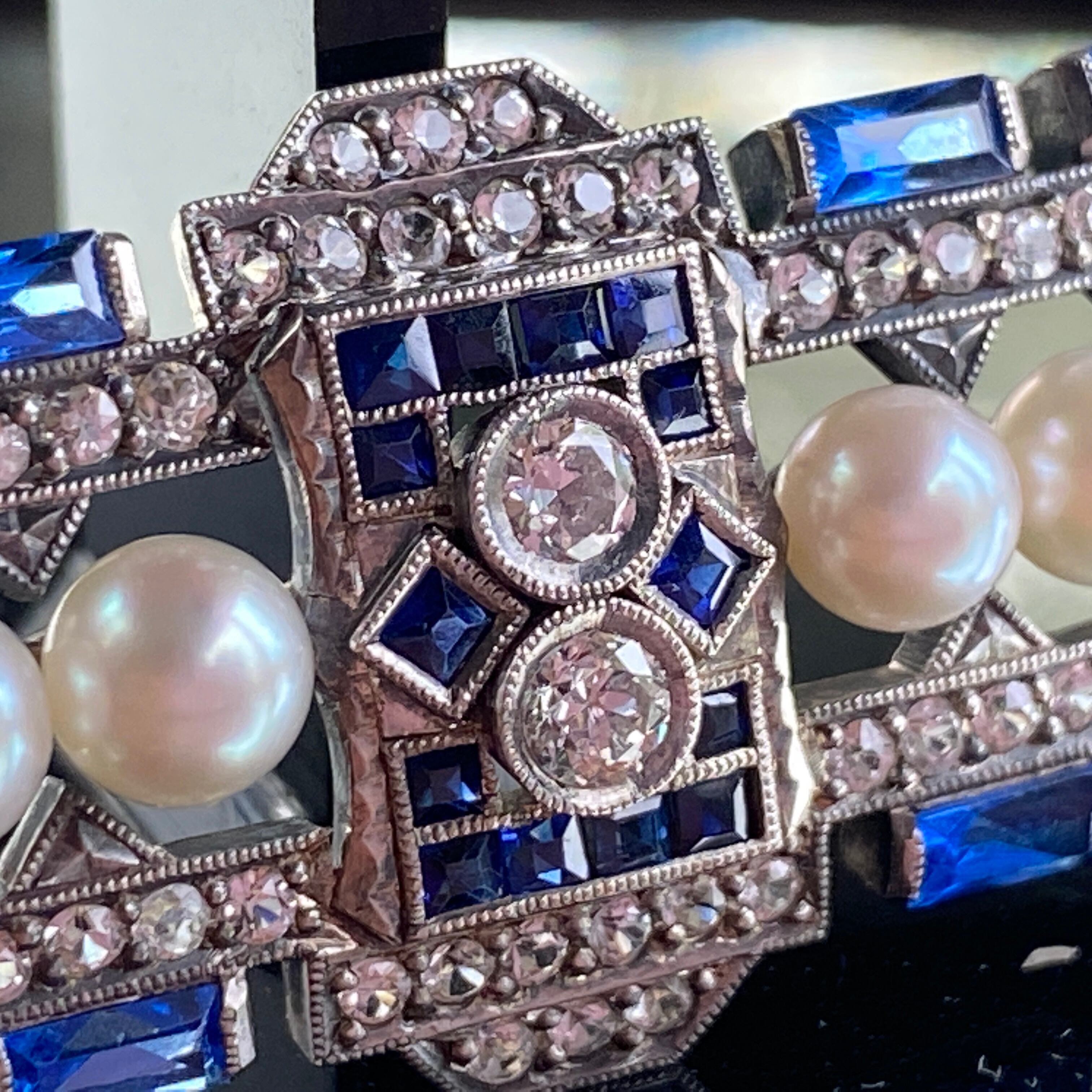 アンティーク 銀台ダイヤあこやのデコデザイン帯留め