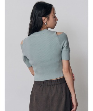 Zip Front Cache Coeur Half Sleeve Knit  / BLUE