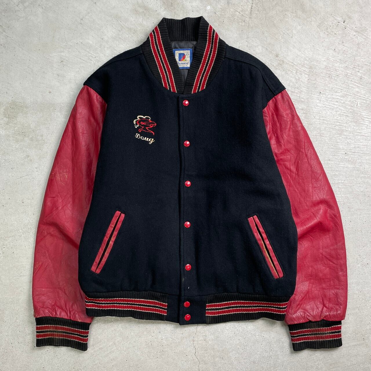 80年代 RENNOC ウールスタジャン 袖レザー メンズL 古着 80s 80年代 RENNOC ウールスタジャン 袖レザー メンズL 古着 80s