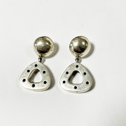 Vintage 925 Silver Chunky Dangle Pirced Earrings Made In Mexico