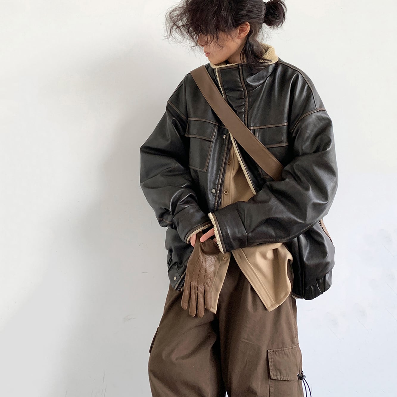 jiwuusレトロ裏ボアレザージャケット 全2色 | mblueshop