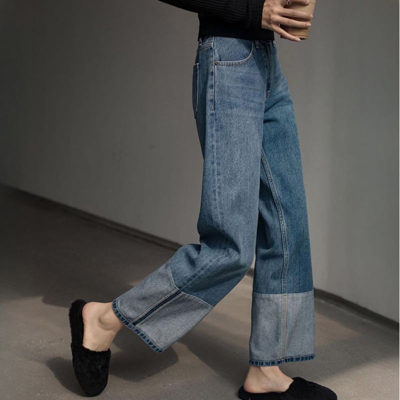 Selvedge mix denim pants V2424