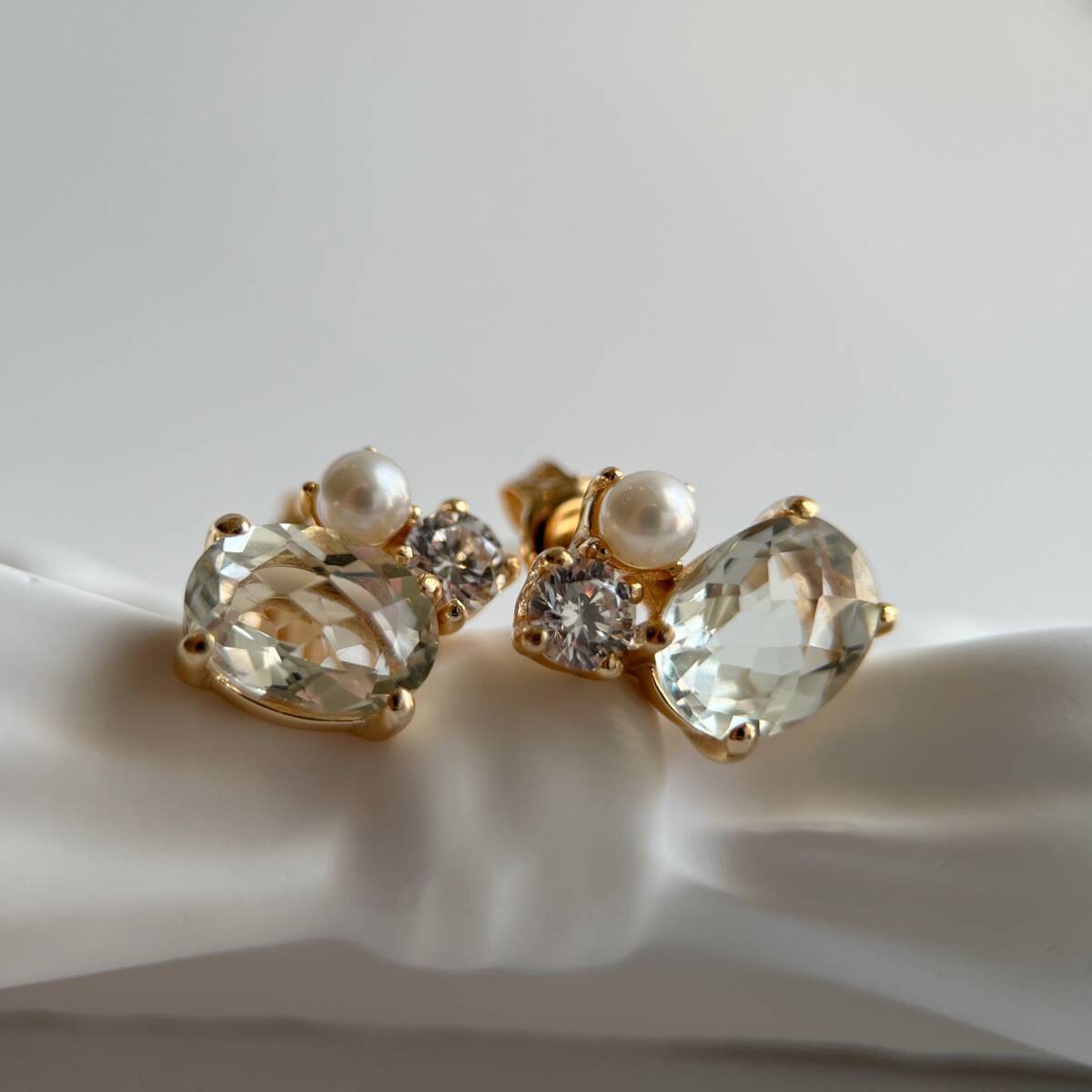 天然グリーンアメジスト&パール ピアス silver925製