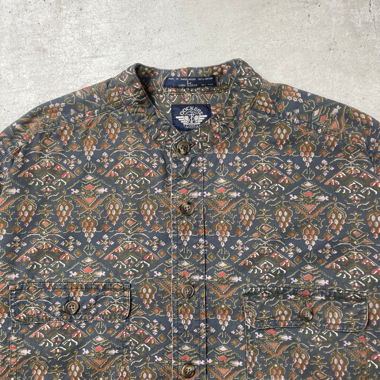 90年代 DOCKERS ドッカーズ 半袖 総柄シャツ スタンドカラーシャツ 