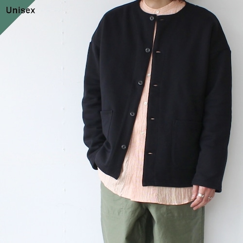 【ラスト１点】HARVESTY シルケット裏毛スウェットノーカラーカーディガン Sweat atelier jacket　（Black）