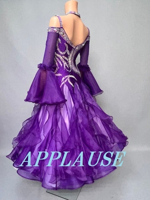 【新着】社交ダンス ドレス　スタンダード　モダンドレス　バイオレット　M　ST-24-21　デモ・競技用ドレス　発表会衣装　パーティドレス　ワンピース　舞台衣装