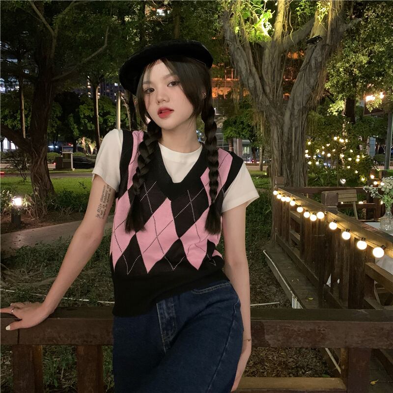 スタンダードカラー薄手ニットルーズホワイトTシャツ レディース レトロ ウィンター 冬物 YY-ファッション77455598140