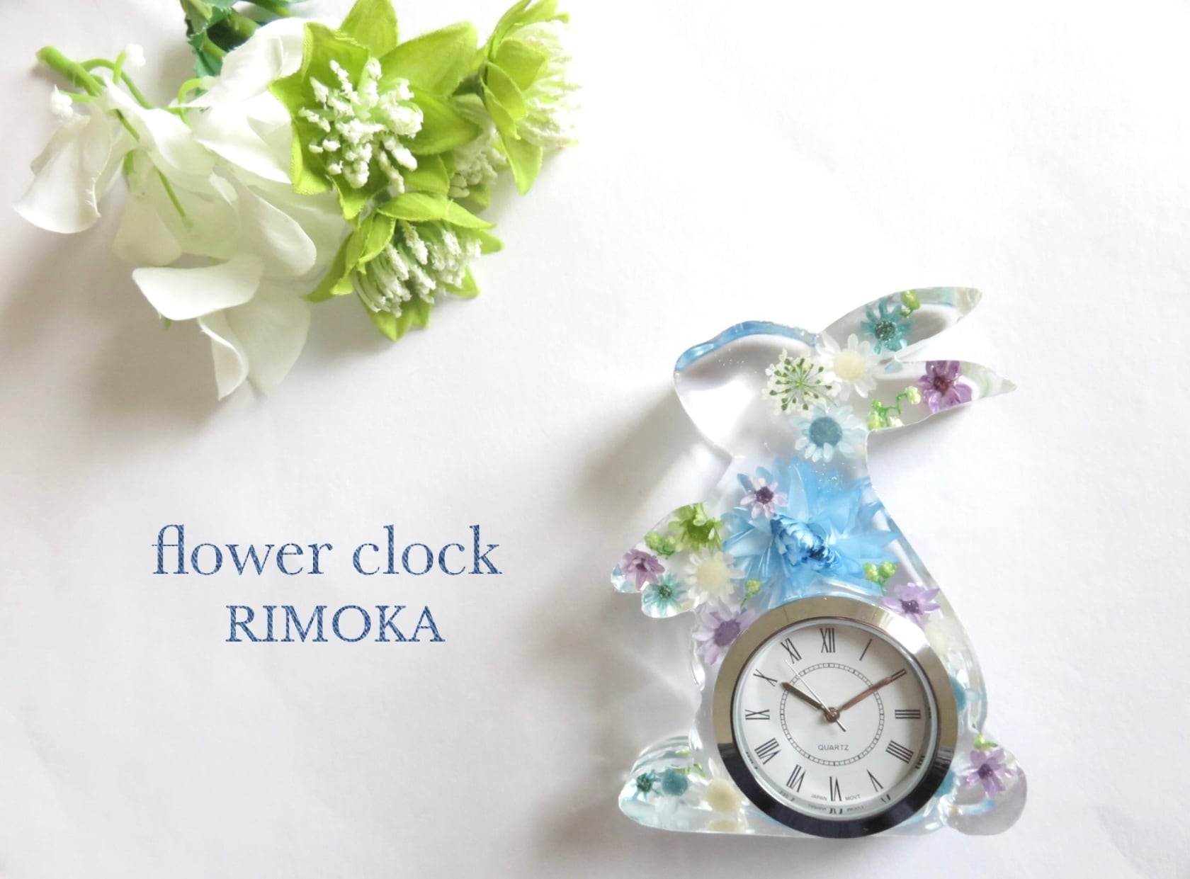 フラワー クロック】置き時計 ギフト ブルー カラー ウサギ | RIMOKA