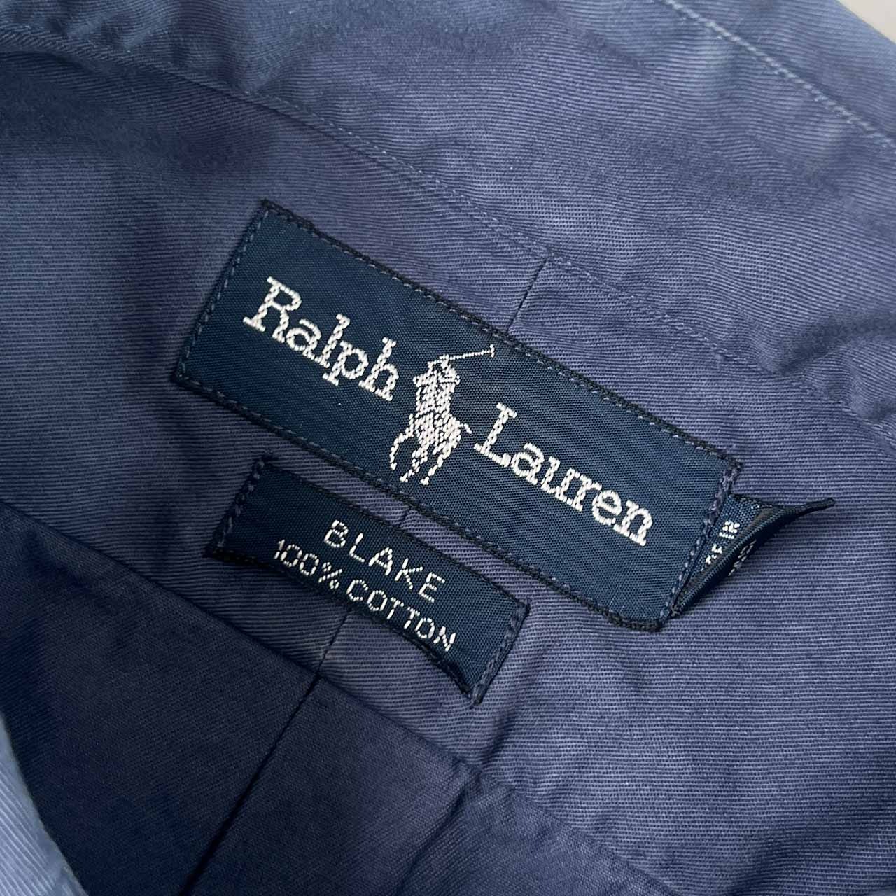 90s Ralph Lauren ラルフローレン BLAKE BD ボタンダウン 長袖シャツ M/くすみブルー系/メンズ/アクティ21/ビンテージ