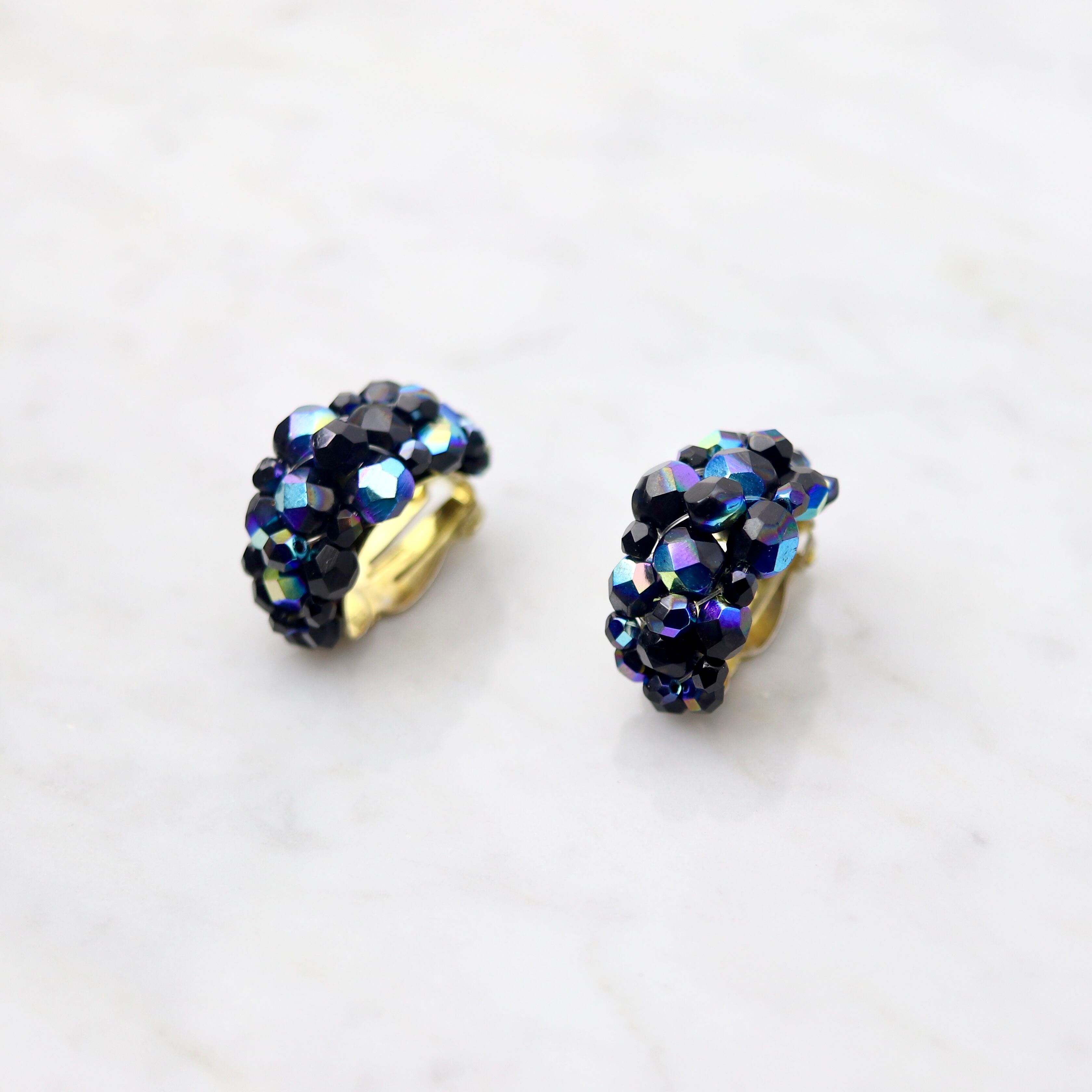 ブラックブルーライト ビーズイヤリン/ from USA・vintage