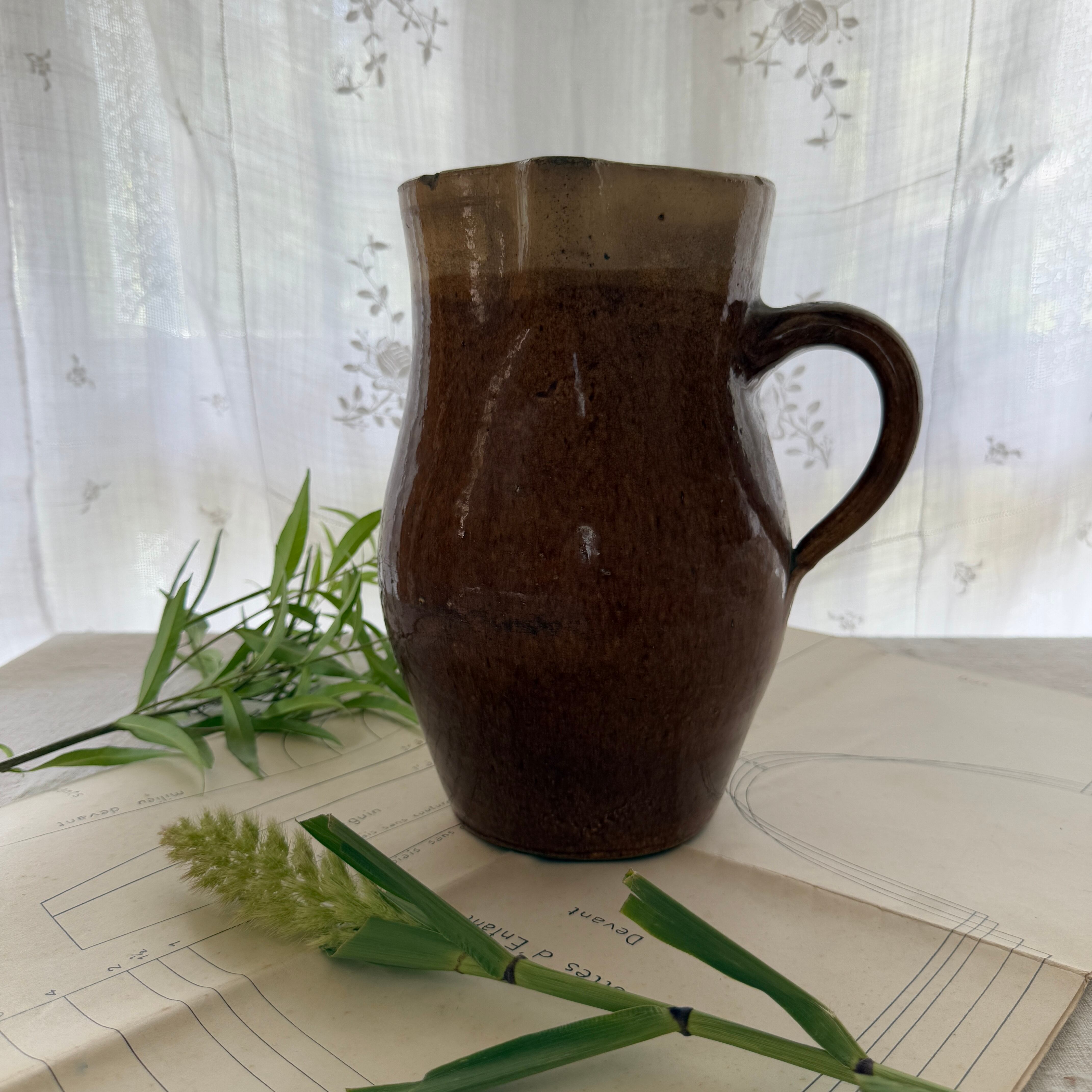 19th Century Provancal Terracotta Water Jug-Large Glazed