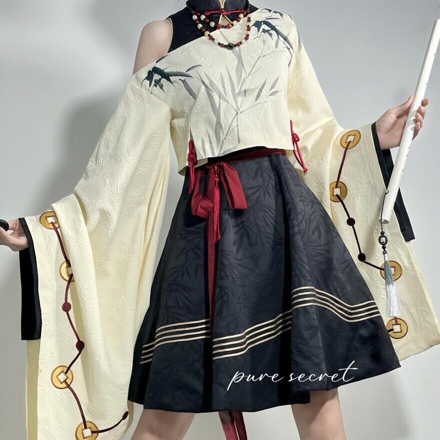 中華ロリィタ 3点 セットアップ 姫袖 ミニスカ ベルト付き 秋服