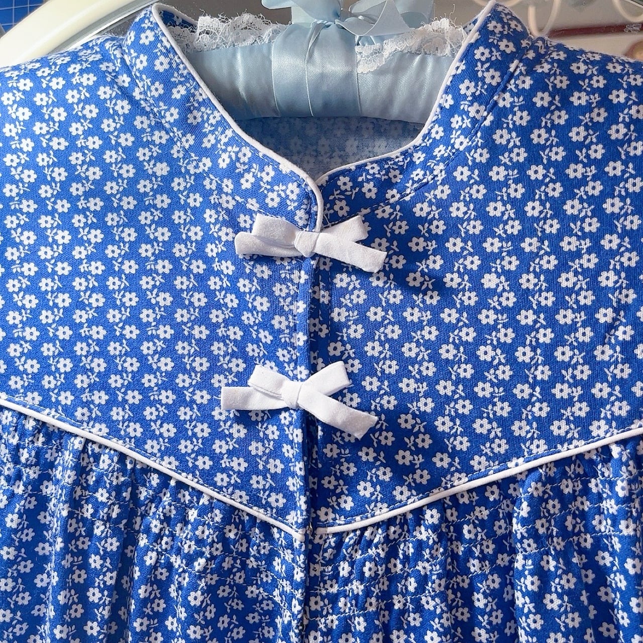 blue white flower neglige one-piece