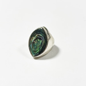 Vintage 925 Silver Abalone Shell Heavy Chunky Ring