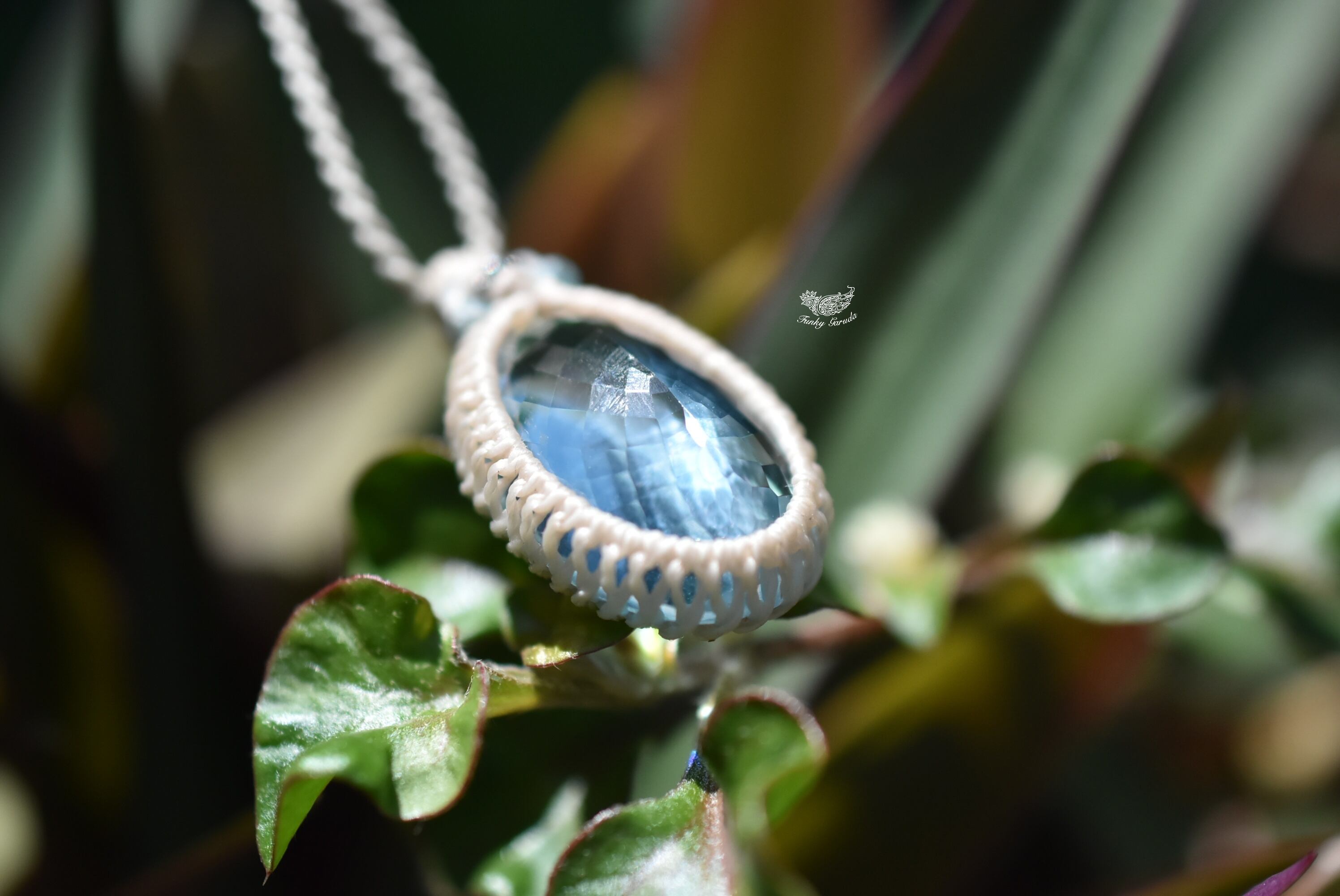 43ct.宝石★ブルートパーズ マクラメネックレス1053