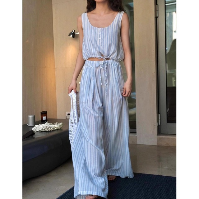 airy stripe tops & easy pants set up 00681
