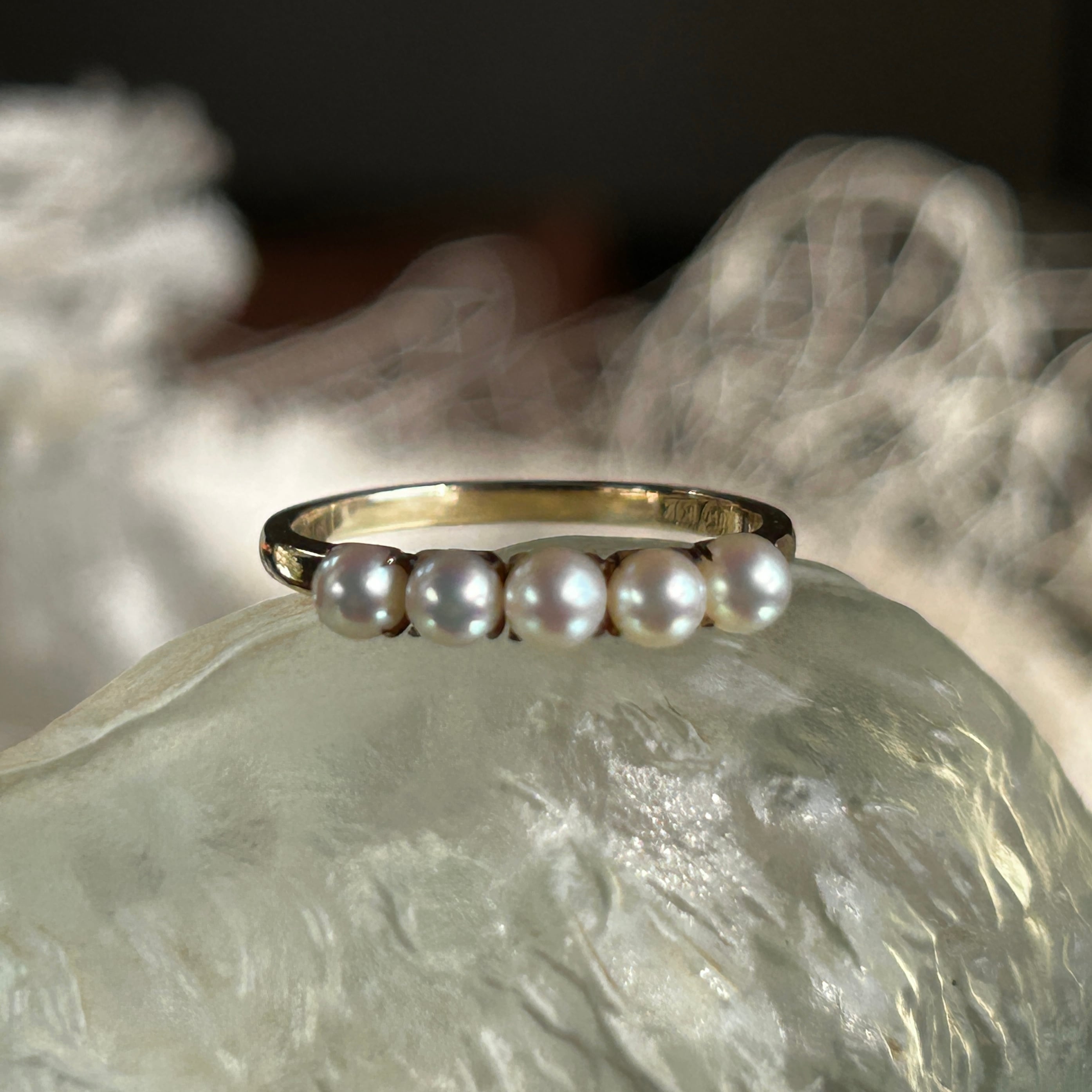 ヴィンテージ MIKIMTO 14金ベビーパール一文字繊細リング